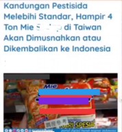 Kandungan Pestisida terlalu banyak Mie instan Indonesia ditolak masuk Taiwan.