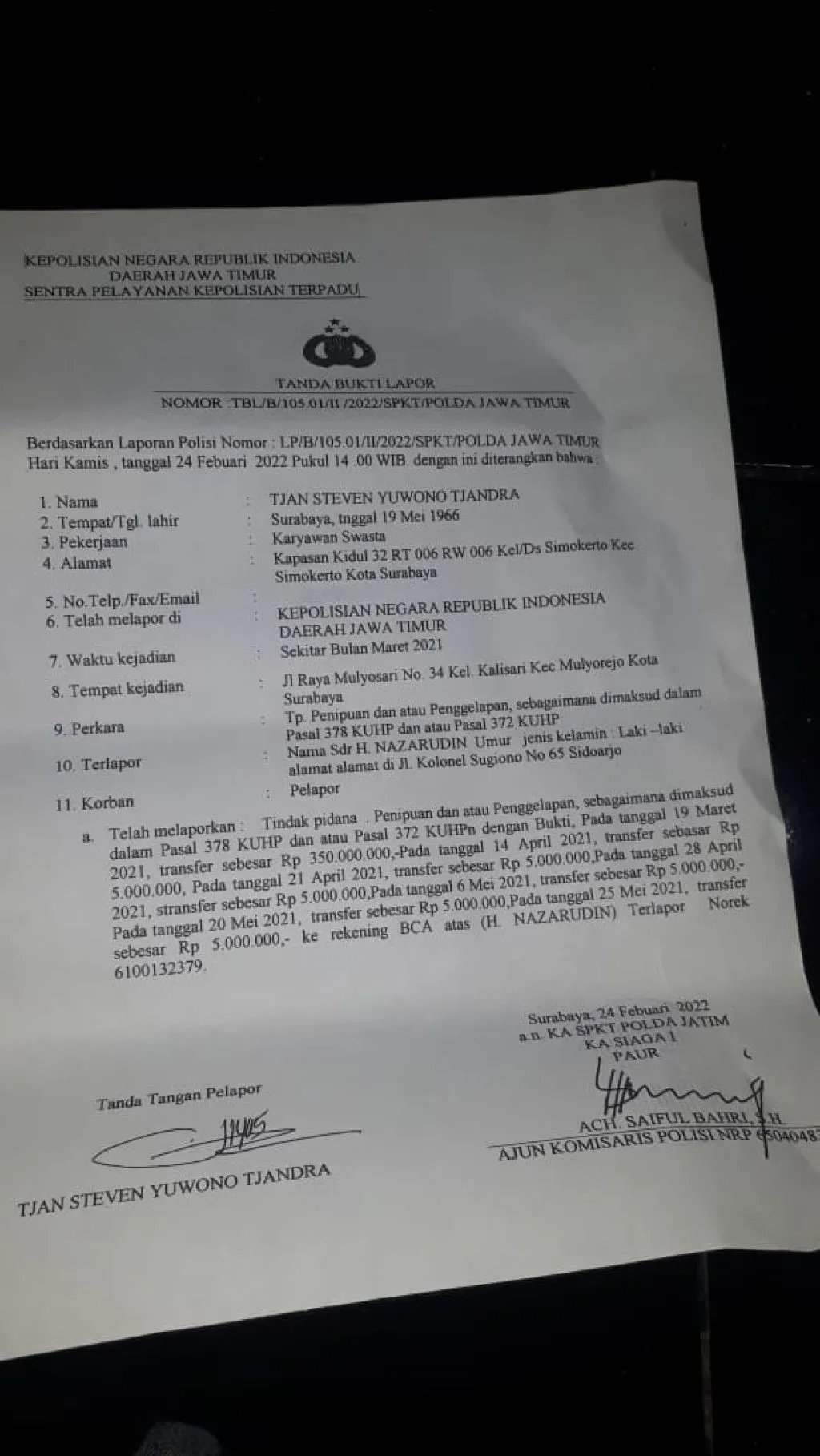 Pengusaha Jual Beli Mobil, Laporkan Mantan Kru TV Lokal ke Polisi
