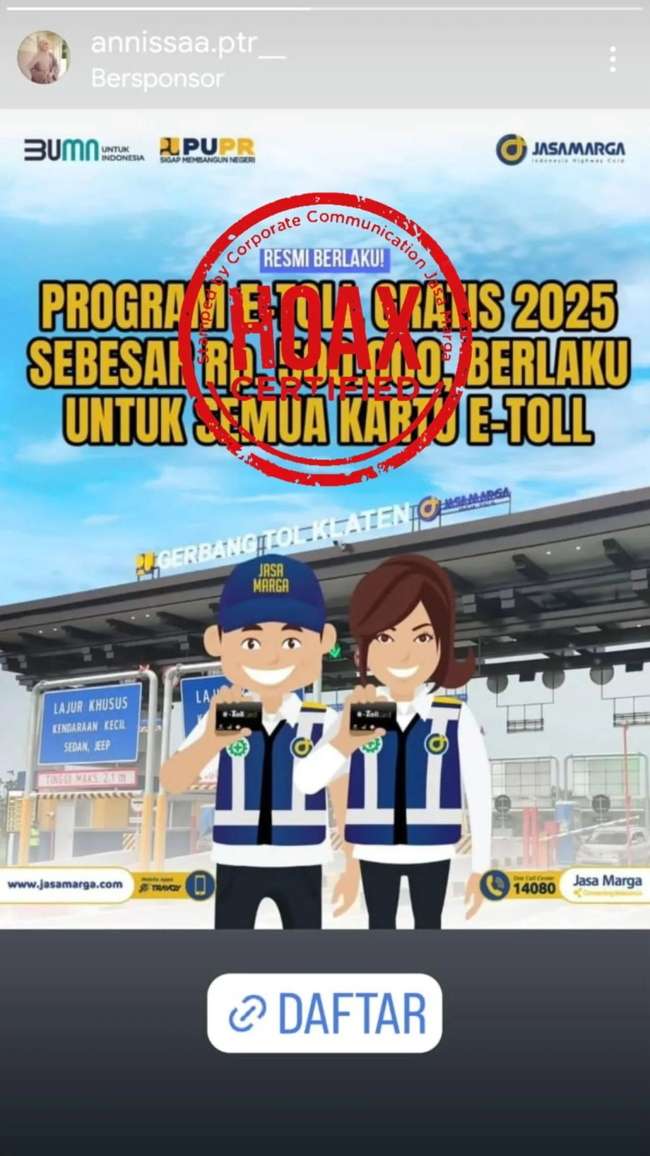 Jasa Marga Tegaskan Program e-Toll Gratis Rp 500 Ribu Penipuan