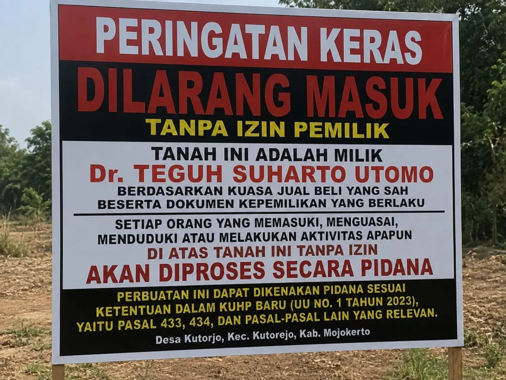 Sengketa Tanah di Mojokerto Berlanjut Secara Perdata, Kuasa Hukum Ingatkan Semua Pihak Hormati Proses Hukum