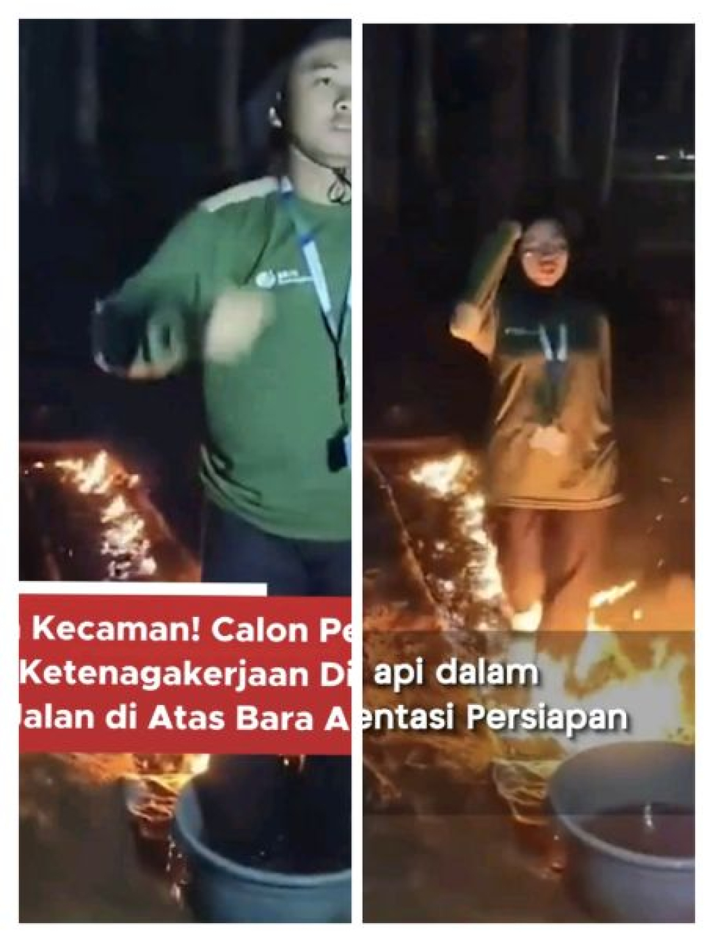 Aksi jalan di atas api pegawai BPJS ketenagakerjaan yang viral. Foto: Video Viral