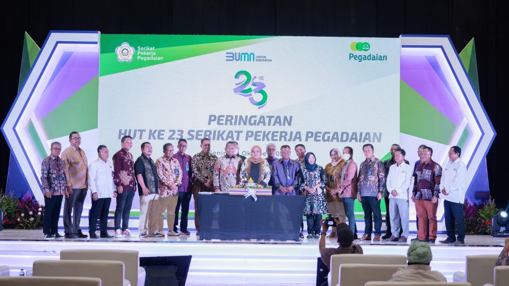Serikat Pekerja (SP) PT Pegadaian menggelar acara syukuran dalam rangka merayakan HUT Ke-23, yang digelar di Ballroom Pegadaian Tower, Senin (02/10). Foto: Pegadaian